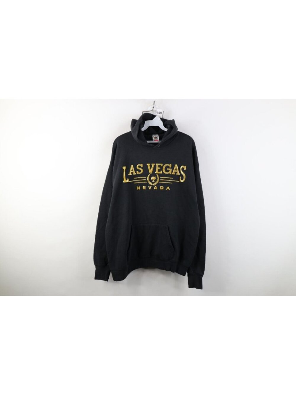 Vintage 90s Mens XL Faded Spell Out Las Vegas Nevada Hoodie Sweatshirt Black USA